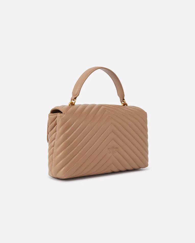 Сумка Pinko Classic Lady Love Bag Puff Chevron через плечо с бронзовой фурнитурой в стеганой коже бежевая 17x8х26 см 100043A0GKD01Q