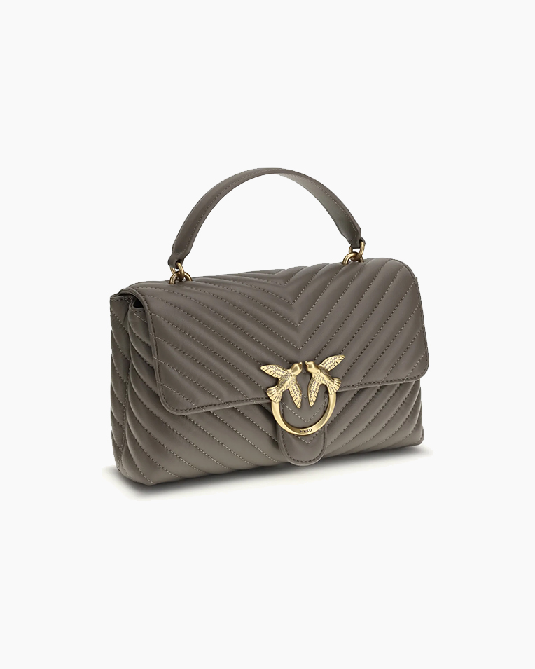 Сумка Pinko Classic Lady Love Bag Puff Chevron через плечо с бронзовой фурнитурой в стеганой коже серый 17x8х26 см 100043A0GKK33Q