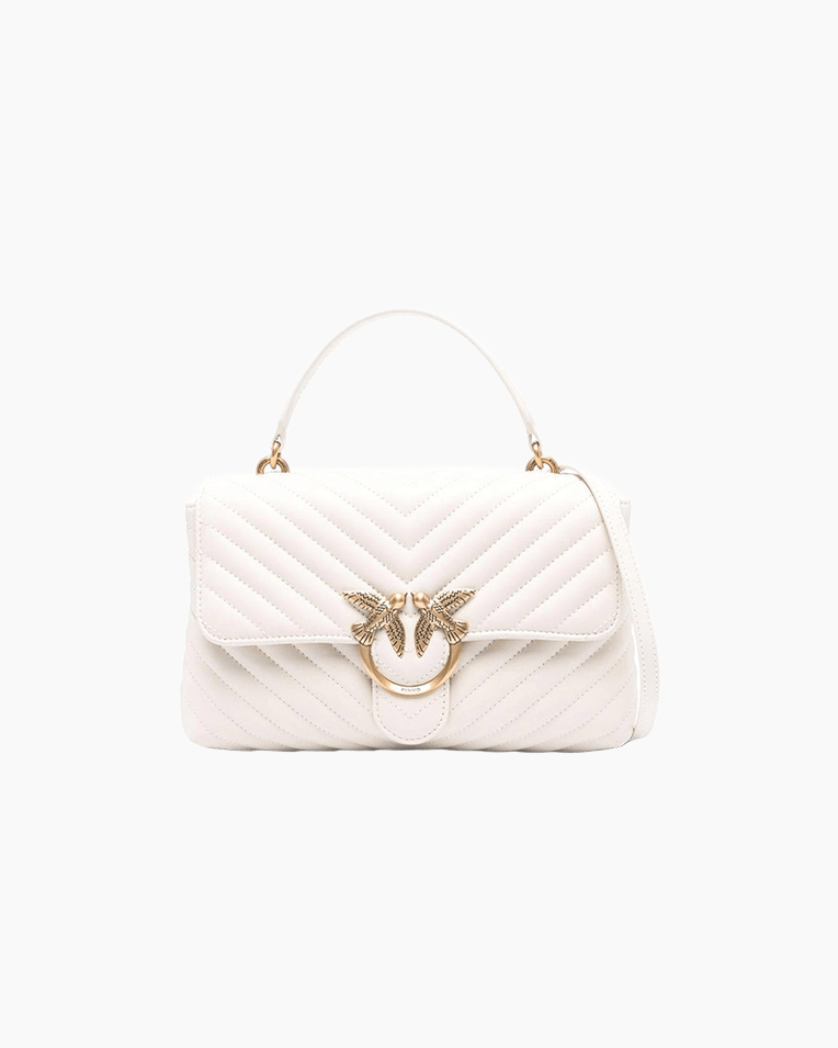 Сумка Pinko Love Lady Puff Classic Cl Sheep Nappa Chevron через плечо с бронзовой фурнитурой в стеганой коже белый 26x8х17 см 100043A0GKZ14Q