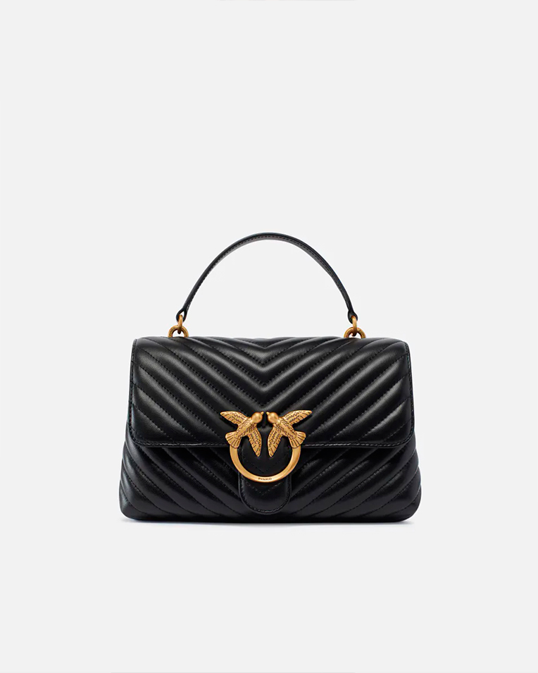 Сумка Pinko Classic Lady Love Bag Puff Chevron через плечо с бронзовой фурнитурой в стеганой коже черная 17x8х26 см 100043A0GKZ99Q