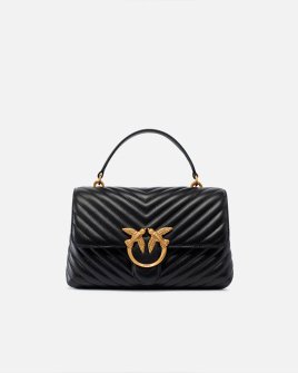 Сумка Pinko Classic Lady Love Bag Puff Chevron через плечо с бронзовой фурнитурой в стеганой коже черная 17x8х26 см 100043A0GKZ99Q