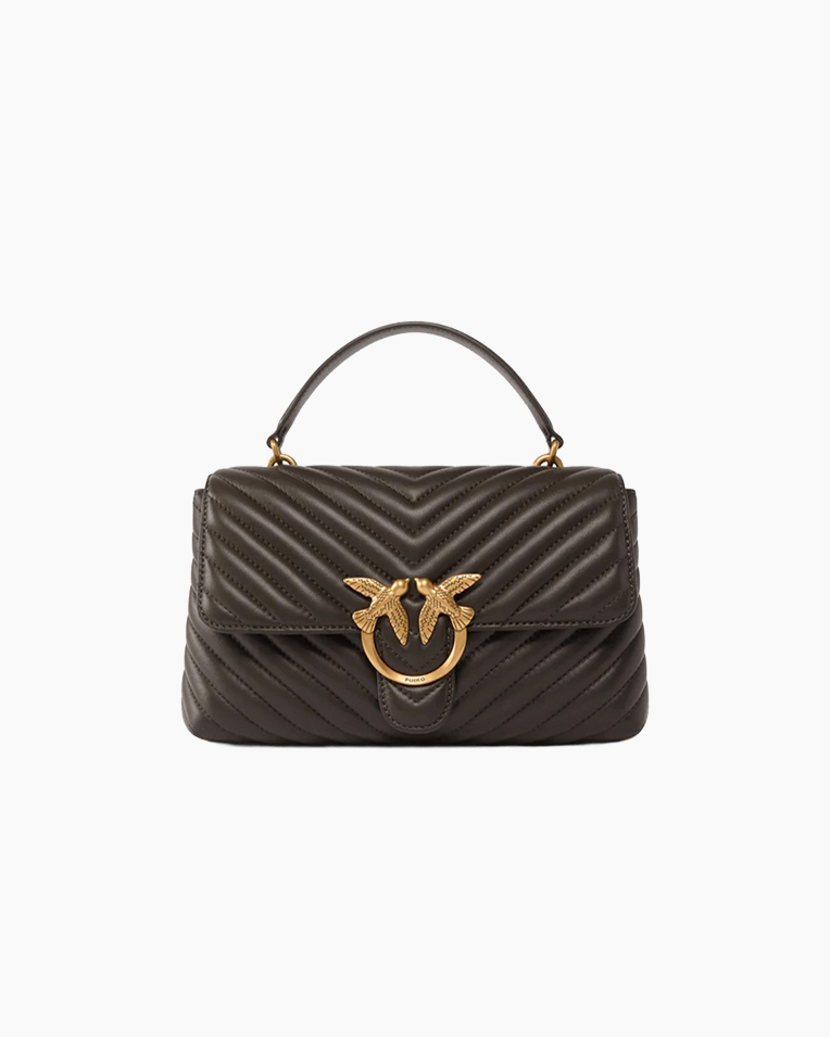 Сумка Pinko Love Lady Puff Classic Cl Sheep Nappa Chevron через плечо с бронзовой фурнитурой в стеганой коже коричневый 17x8х25 см 100043A0GKZK35Q