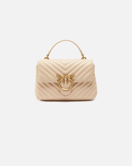 Сумка Pinko Mini Lady Love Bag Puff Chevron через плече з бронзовою фурнітурою бежевий в стьобаній шкірі 23x15х8 см 100044A0GKC50Q