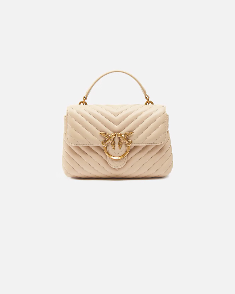 Сумка Pinko Mini Lady Love Bag Puff Chevron через плече з бронзовою фурнітурою бежевий в стьобаній шкірі 23x15х8 см 100044A0GKC50Q