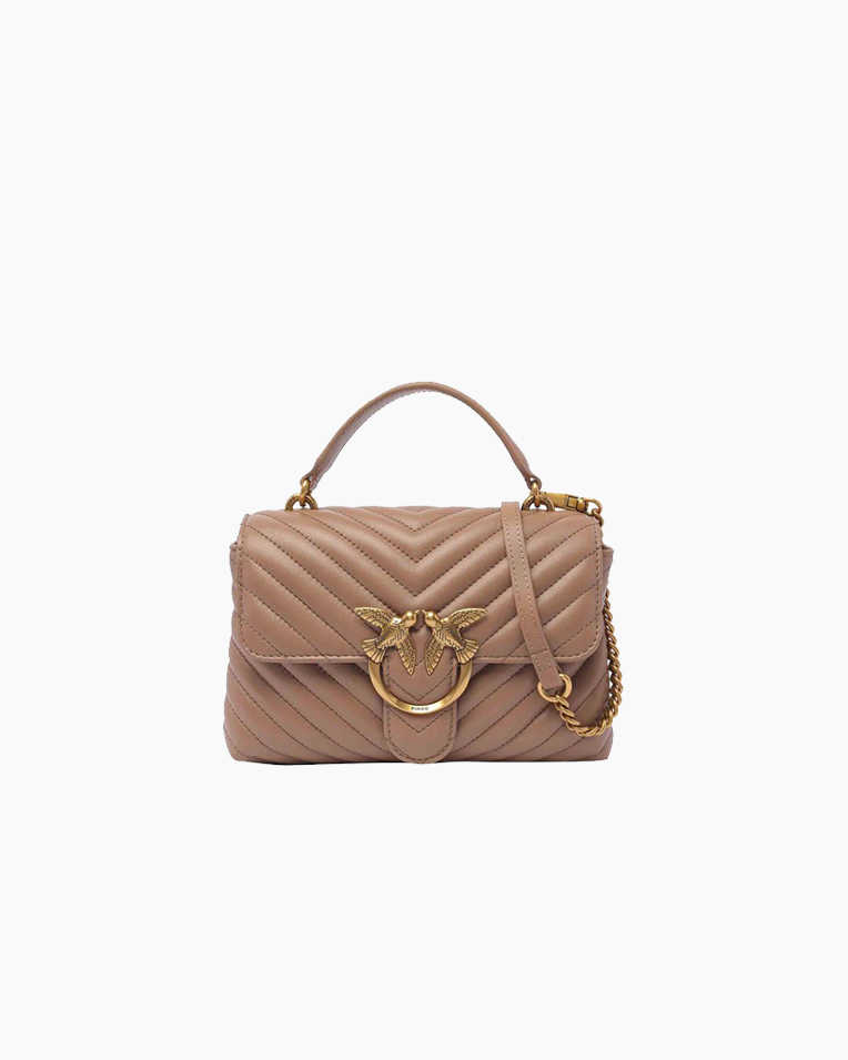 Сумка Pinko Mini Classic Lady Love Bag Puff Chevron через плечо с бронзовой фурнитурой в стеганой коже бежевый 23x15х8 см 100044A0GKD01Q