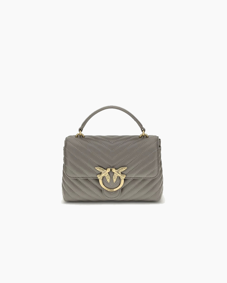 Сумка Pinko Mini Lady Love Bag Puff Chevron через плечо с бронзовой фурнитурой в стеганой коже серый 26x7х26 см 100044A0GKK33Q