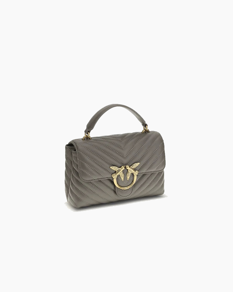 Сумка Pinko Mini Lady Love Bag Puff Chevron через плечо с бронзовой фурнитурой в стеганой коже серый 26x7х26 см 100044A0GKK33Q