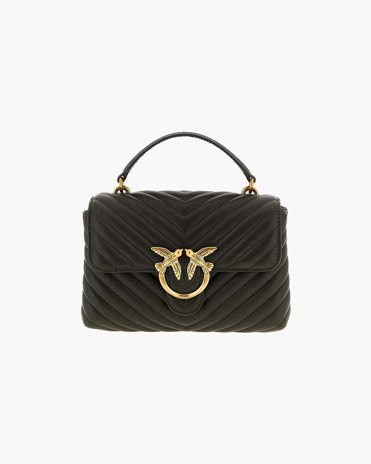 Сумка Pinko Love Lady Puff Mini Cl Sheep Nappa Chevron через плечо с бронзовой фурнитурой в стеганой коже коричневый 26х16х7 см 100044A0GKK35Q