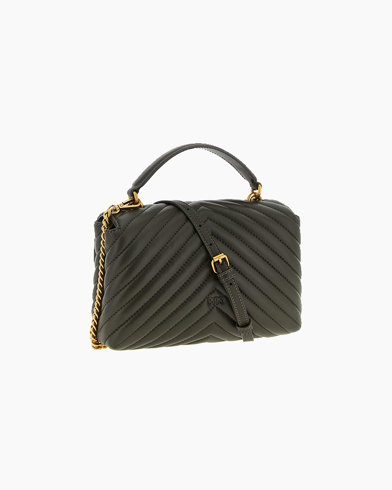 Сумка Pinko Love Lady Puff Mini Cl Sheep Nappa Chevron через плечо с бронзовой фурнитурой в стеганой коже коричневый 26х16х7 см 100044A0GKK35Q