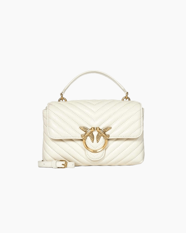 Сумка Pinko Love Lady Puff Mini Cl Sheep Nappa Chevron через плечо с бронзовой фурнитурой в стеганой коже белый 23х16х8 см 100044A0GKZ14Q