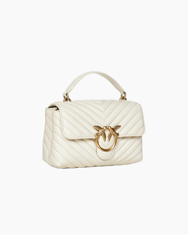 Сумка Pinko Love Lady Puff Mini Cl Sheep Nappa Chevron через плечо с бронзовой фурнитурой в стеганой коже белый 23х16х8 см 100044A0GKZ14Q