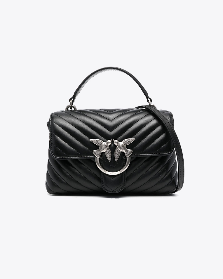 Сумка Pinko Love Lady Puff Mini у стьобаній шкірі із сріблястою фурнітурою чорна 24x7х15 см 100044A0GKZ99O