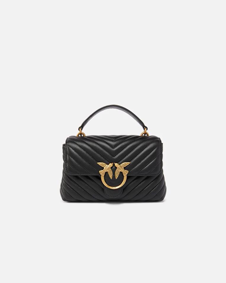 Сумка Pinko Mini Lady Love Bag Puff Chevron через плечо с бронзовой фурнитурой в стеганой коже черная 23х15х8 см 100044A0GKZ99Q