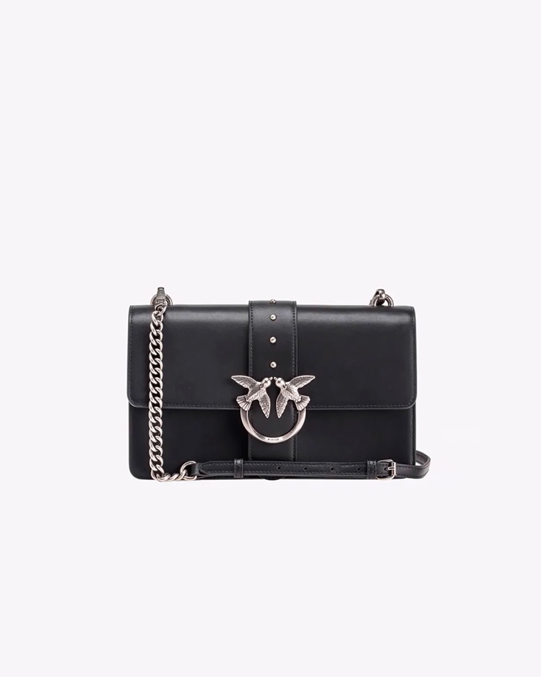 Сумка Pinko Classic Love Bag One Simply через плечо с серебряной фурнитурой в гладкой коже черная 17x7х27 см 100053A0F1Z99O