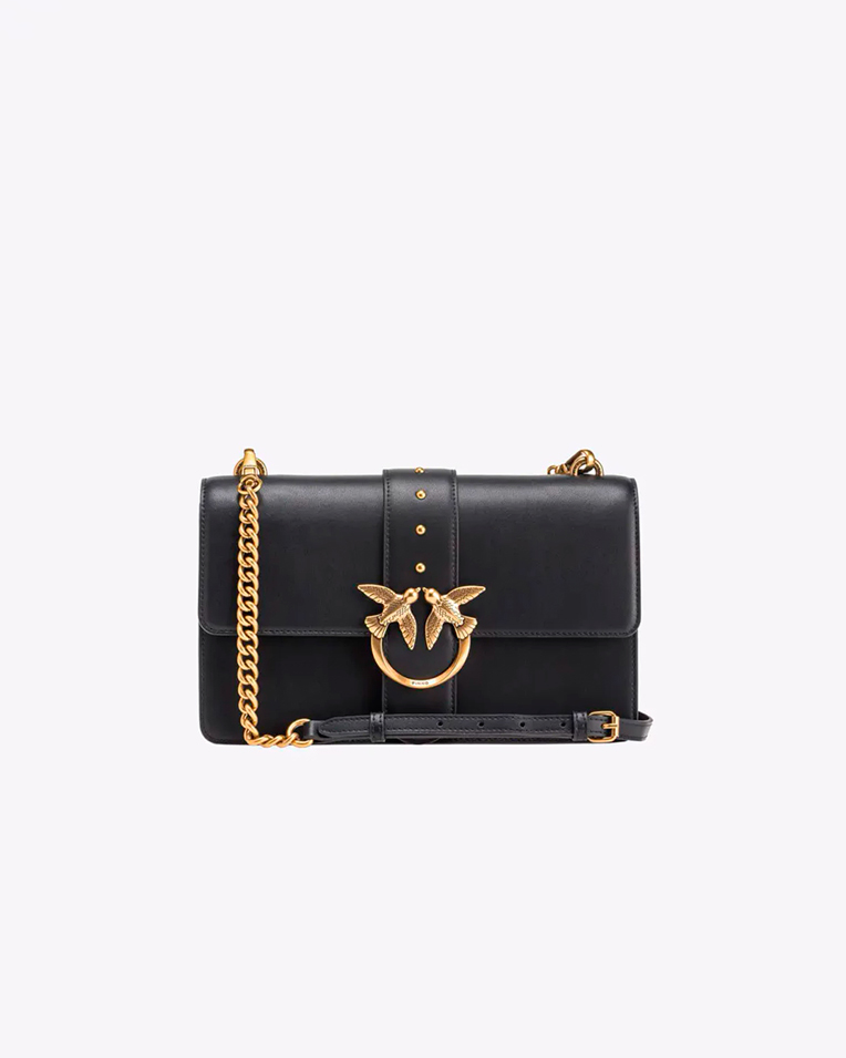 Сумка Pinko Classic Love Bag One Simply через плечо с бронзовой фурнитурой в гладкой коже черная 17x7х27 см 100053A0F1Z99Q