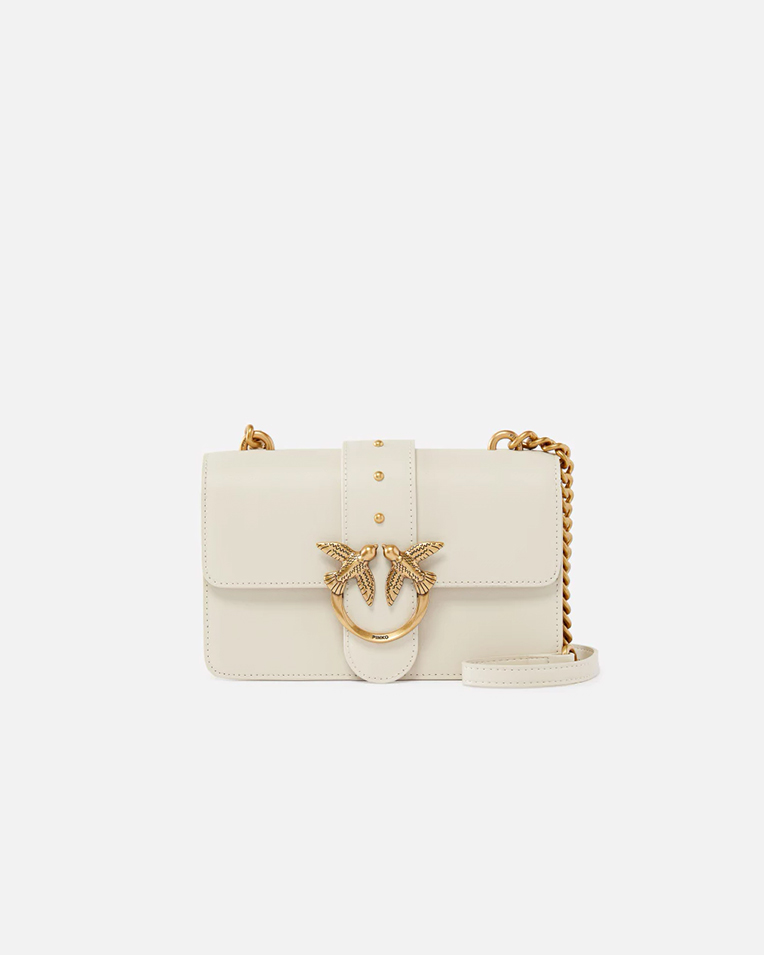 Сумка Pinko Mini Love Bag One Simply через плечо с бронзовой фурнитурой в гладкой коже белый 14x6х21 см 100059A0F1Z14Q