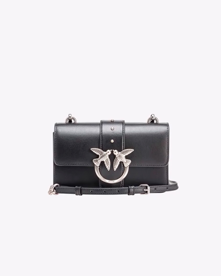 Сумка Pinko Mini Love Bag One Simply через плече із срібною фурнітурою в гладкій шкірі чорна 21x14х6 см 100059A0F1Z99O