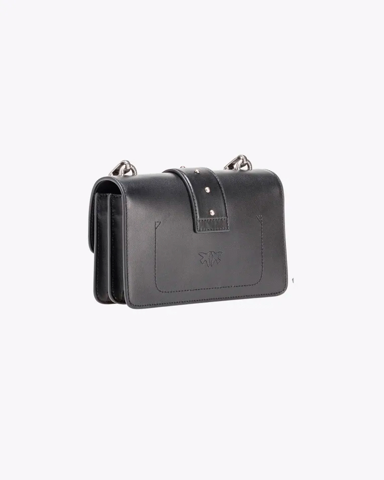 Сумка Pinko Mini Love Bag One Simply через плечо с серебряной фурнитурой в гладкой коже черная 21x14х6 см 100059A0F1Z99O