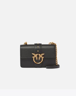 Сумка Pinko Mini Love Bag One Simply через плече з бронзовою фурнітурою у гладкій шкірі чорна 14x6х21 см 100059A0F1Z99Q