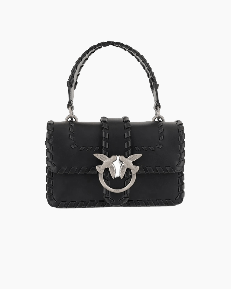 Сумка Pinko Classic Love Bag One Mini Infilature через плечо с серебряной фурнитурой в гладкой коже черный 13x7х21 см 100059A2ORZ99E