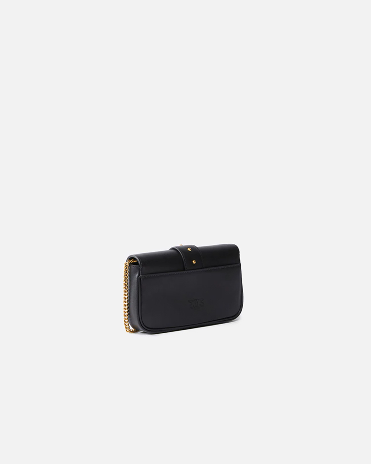 Сумка Pinko Pocket Love Bag Simply через плече з бронзовою фурнітурою в гладкій шкірі чорна 12x3х20 см 100061A0F1Z99Q