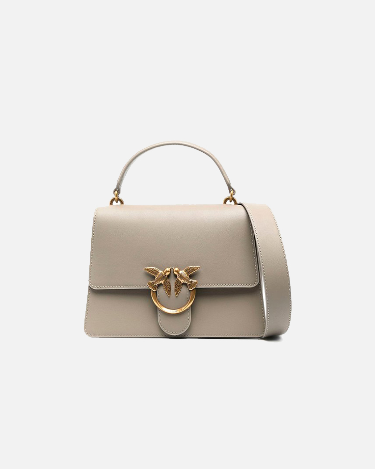 Сумка Pinko Classic Love Bag One Top Handle через плече із бронзовою фурнітурою в гладкій шкірі сіра 25x8х18 см 100066A0F1I68Q