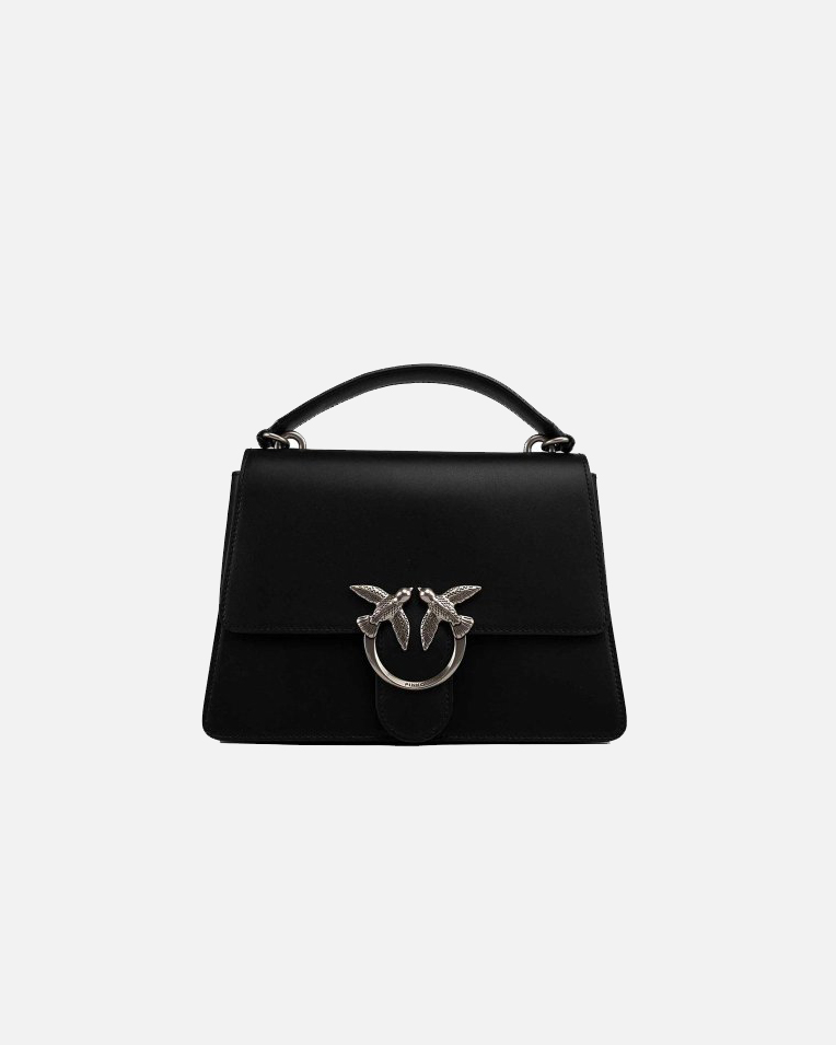 Сумка Pinko Classic Love Bag One Top Handle через плечо с серебряной фурнитурой в гладкой коже черная 17x9х25 см 100066A0F1Z99O