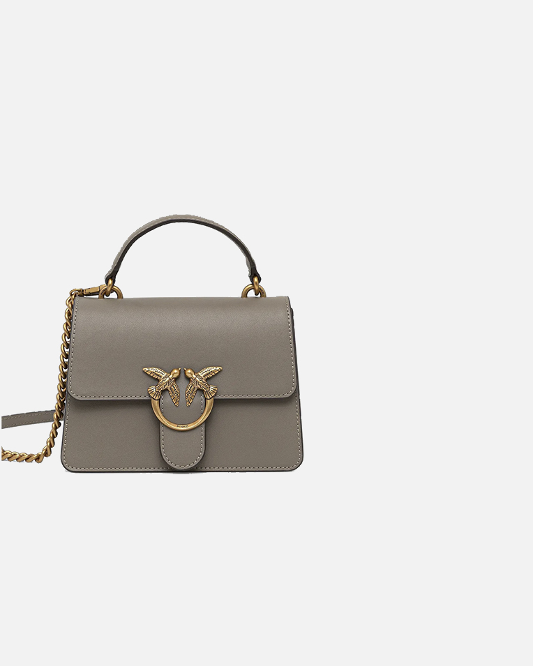 Сумка Pinko Mini Love Bag One Top Handle через плечо с бронзовой фурнитурой в гладкой коже серая 15x5х20 см 100071A0F1I68Q