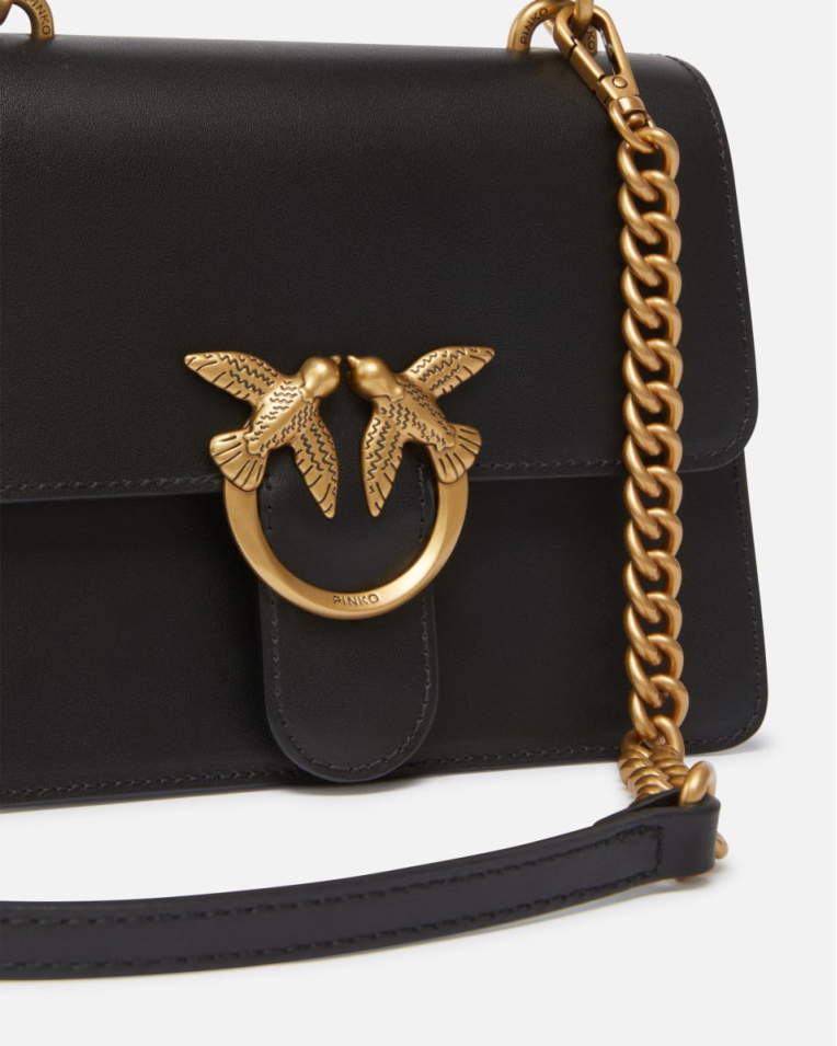 Сумка Pinko Mini Love Bag One Top Handle через плечо с бронзовой фурнитурой в гладкой коже черная 12x7х21 см 100071A0F1Z99Q