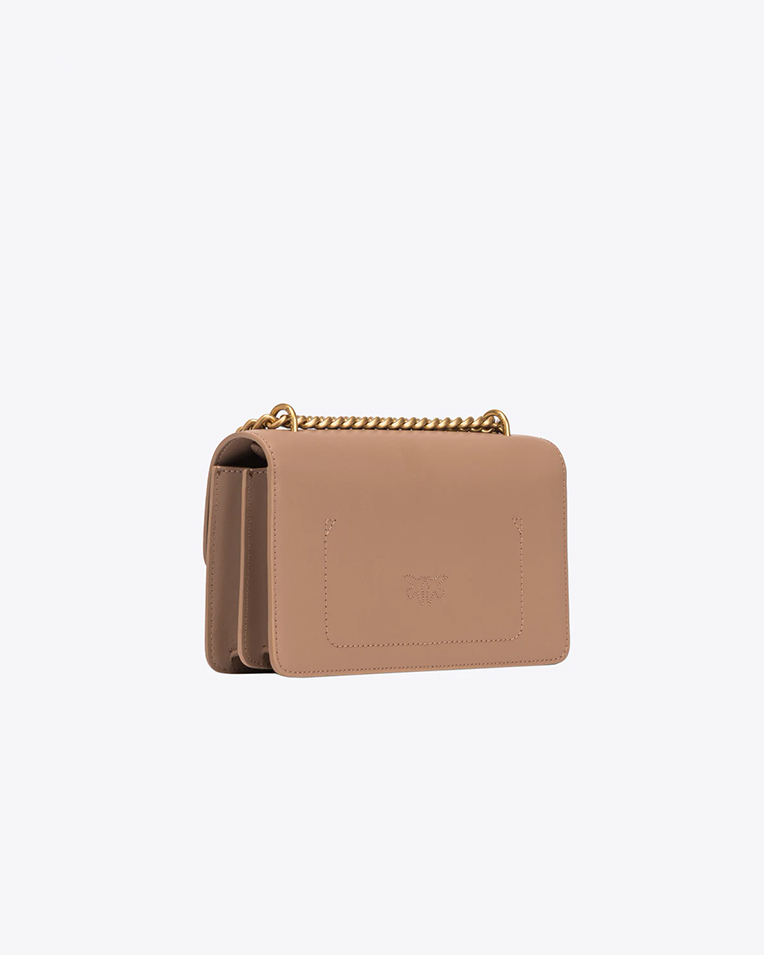 Сумка Pinko Mini Love Bag One Simply через плечо с бронзовой фурнитурой в гладкой коже бежевая 21x14х6 см 100074A0F1C50Q