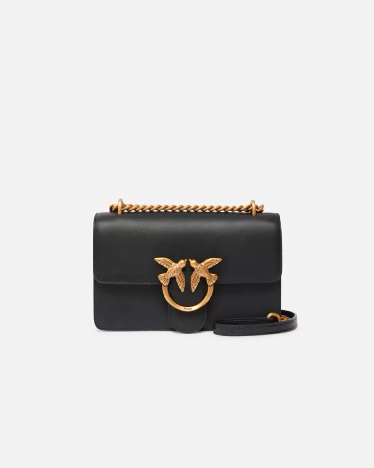 Сумка Pinko Mini Love Bag One Simply через плече з бронзовою фурнітурою у гладкій шкірі чорна 13x6х21 см 100074A0F1Z99Q