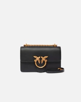 Сумка Pinko Mini Love Bag One Simply через плече з бронзовою фурнітурою у гладкій шкірі чорна 13x6х21 см 100074A0F1Z99Q