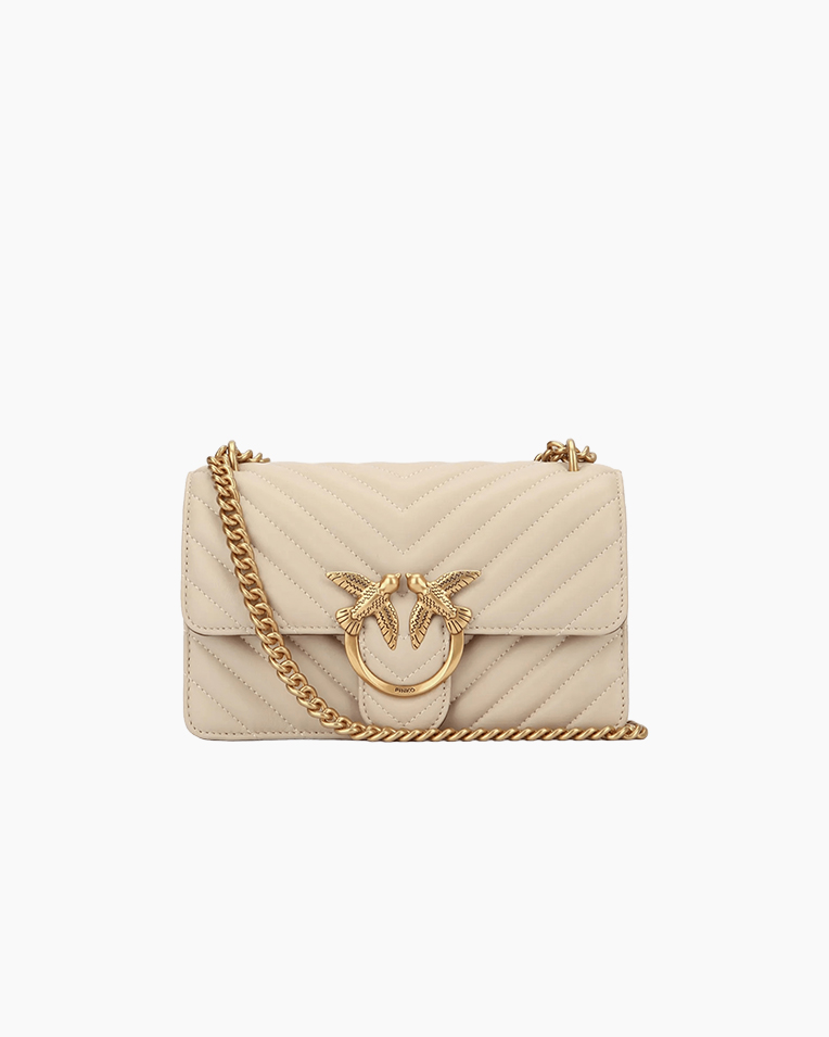 Сумка Pinko Love Icon Mini DC через плечо с бронзовой фурнитурой в стеганой коже бежевый 12x7х21 см 100074A0GKC50Q