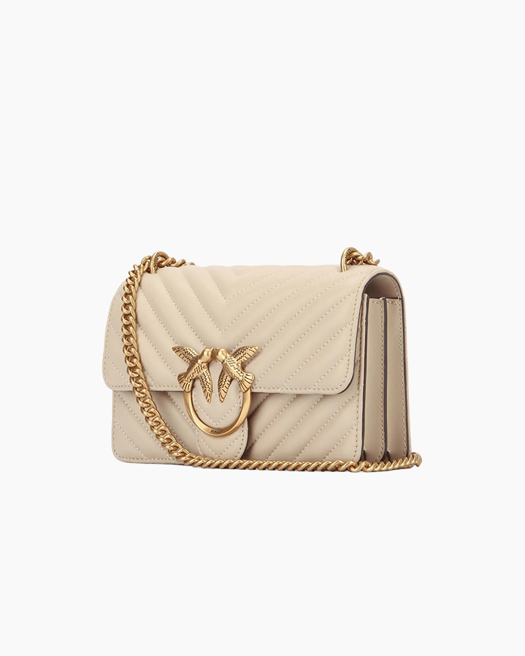 Сумка Pinko Love Icon Mini DC через плечо с бронзовой фурнитурой в стеганой коже бежевый 12x7х21 см 100074A0GKC50Q