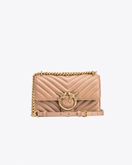 Сумка Pinko Mini Love Bag One Chevron через плечо с золотой фурнитурой в стеганой коже бежевый 12x7х21 см 100074A0GKD01Q