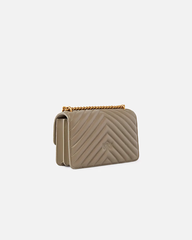 Сумка Pinko Mini Love Bag One Chevron через плечо с бронзовой фурнитурой в стеганой коже серая 21x6х13 см 100074A0GKI68Q