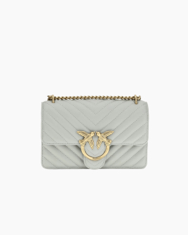 Сумка Pinko Mini Love Icon Mini DC через плече з бронзовою фурнітурою у стьобаній шкірі сіро-блакитний 21x6х13 см 100074A0GKK32Q