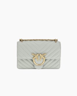 Сумка Pinko Mini Love Icon Mini DC через плече з бронзовою фурнітурою у стьобаній шкірі сіро-блакитний 21x6х13 см 100074A0GKK32Q