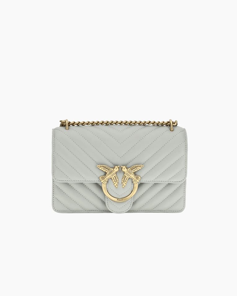 Сумка Pinko Mini Love Icon Mini DC через плечо с бронзовой фурнитурой в стеганой коже серо голубой 21x6х13 см 100074A0GKK32Q