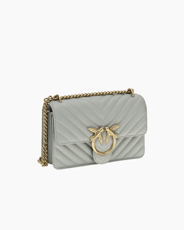 Сумка Pinko Mini Love Icon Mini DC через плечо с бронзовой фурнитурой в стеганой коже серо голубой 21x6х13 см 100074A0GKK32Q
