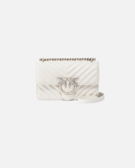 Сумка Pinko Mini Love Bag One Chevron через плечо с серебряной фурнитурой в стеганой коже белая 21x6х13 см 100074A0GKZ14O