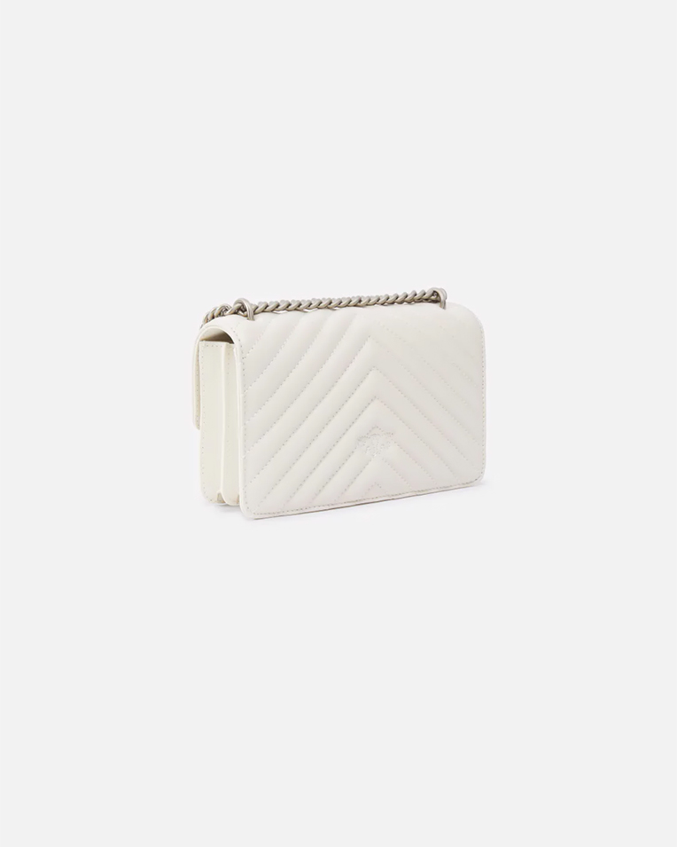 Сумка Pinko Mini Love Bag One Chevron через плечо с серебряной фурнитурой в стеганой коже белая 21x6х13 см 100074A0GKZ14O