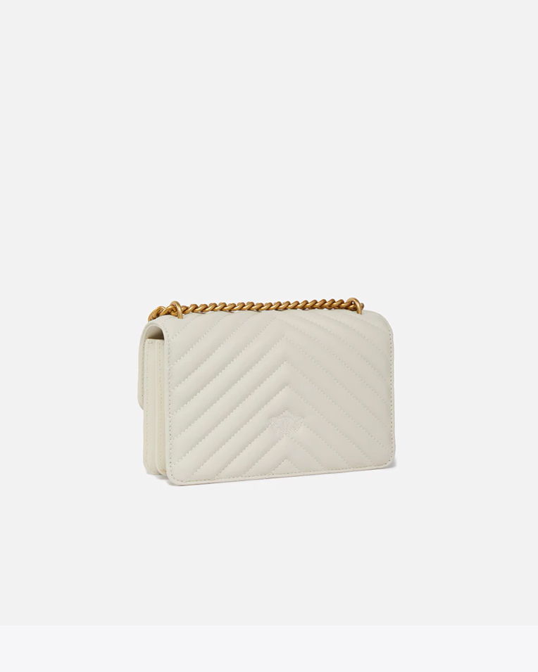 Сумка Pinko Mini Love Bag One Chevron через плечо с золотой фурнитурой в стеганой коже белый 12x7х121 см 100074A0GKZ14Q