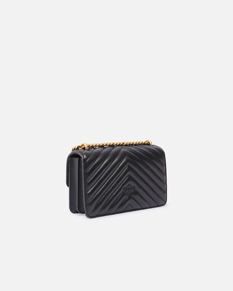 Сумка Pinko Mini Love Bag One Chevron через плечо с бронзовой фурнитурой в стеганой коже черная 12x7х21 см 100074A0GKZ99Q