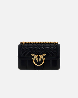 Сумка Pinko Tracolla Love Bag One Mini через плече з бронзовою фурнітурою в чорній стьобаній шкірі 21.5x6х12.5 см 100074A1XHC99Q