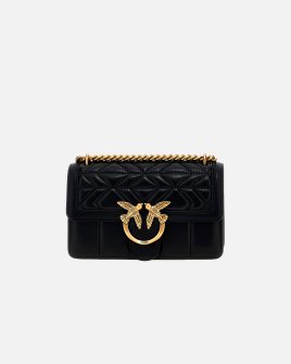 Cумка Pinko Tracolla Love Bag One Mini через плечо с бронзовой фурнитурой в стеганой коже черный 21.5x6х12.5 см 100074A1XHC99Q