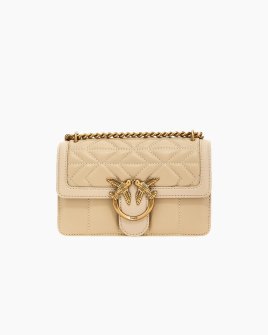 Cумка Pinko Tracolla Love Bag One Mini через плечо с бронзовой фурнитурой в стеганой коже бежевый 21.5x6х12.5 см 100074A1XHC50Q