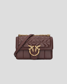 Сумка Pinko Tracolla Love One Mini через плече з бронзовою фурнітурою комбінована шкіра шоколад 21x7х13 см 100074A1XHL86Q