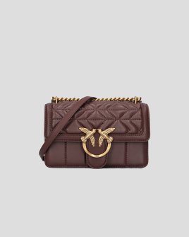 Cумка Pinko Tracolla Love One Mini через плечо с бронзовой фурнитурой комбинированная коже шоколад 21x7х13 см 100074A1XHL86Q