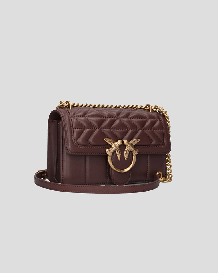 Cумка Pinko Tracolla Love One Mini через плечо с бронзовой фурнитурой комбинированная коже шоколад 21x7х13 см 100074A1XHL86Q
